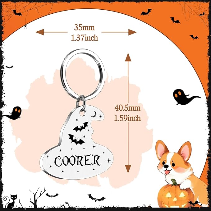 Personalized Pet Tags for Dog Cat, Custom Halloween ID Tags for Dogs, Dog Name Tags Engraved for Pets, Boo Basket Stuffers, Halloween Gifts for Dogs Lovers (Witch Hat)