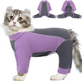 SUNFURA Hair Sticky Cat Clothes, Cat Sweater for Cats Only, 4-Legged Fleece Sweaters Kitten Pajamas Reduce Shedding Fur, Warm Pullover Shirts for Cats, Purple M