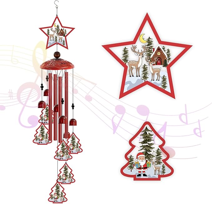 Christmas Wind Chimes for Outside, 35'' Metal Christmas WindChimes Gifts for Women/Men, Decoration for Outdoor, Home, Garden, Patio, Backyard