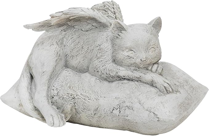 Holiberty Cat Angel Figurine Memorial Pet Stone Statue - Garden Grave Monument Marker Decor - Polyresin Dog Angel Figures Tombstone Sculpture Ornament - Loss of Kitten Sympathy Gift