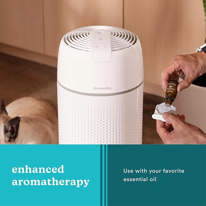 Homedics Air Purifier, 4-in-1 Tower for Extra Large Rooms up to 1,692 Square Feet, 99% HEPA-Type Filtration for Smoke, Allergens, Pollutants, Dust and Pet Dander with UV-C Technology