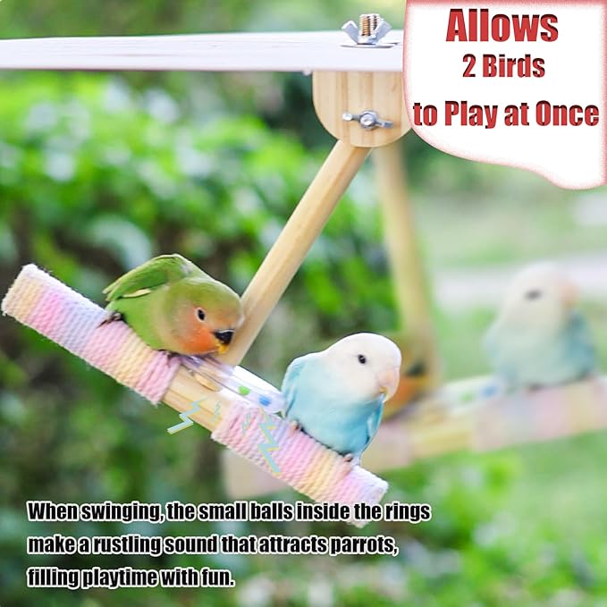 Bird Swing for Cage,Rust Sound Interactive Hanging Bird Toy Perch,Wooden Exercise Cockatiel Toys,Bird Cage Accessories Perch,Parrot Perch Stand for Conure,Budgie,Cockatiel,Lovebird,Canary,Finch
