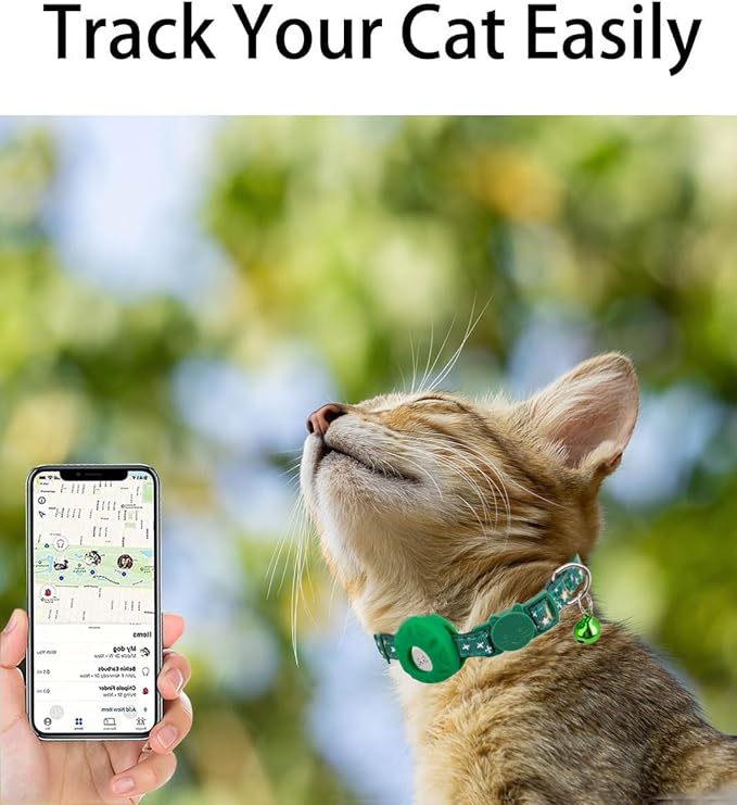 Airtag Cat Collar Breakaway, Safety Kitten Collar with Apple Airtag Holder,Cute GPS Cat Collar with Bell, Lightweigh Tracker Cat Collars for Girl Boy Cats, Kittens and Puppies