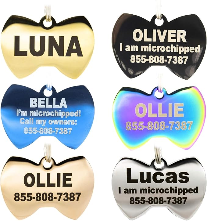 Engraved Dog Tags Personalized - Stainless Steel Engraved Dog Cat ID Tags Front & Back up to 8 Lines of Text Color Plating Gold, Rose Gold, Blue, Black, Nebula by PetANTastic