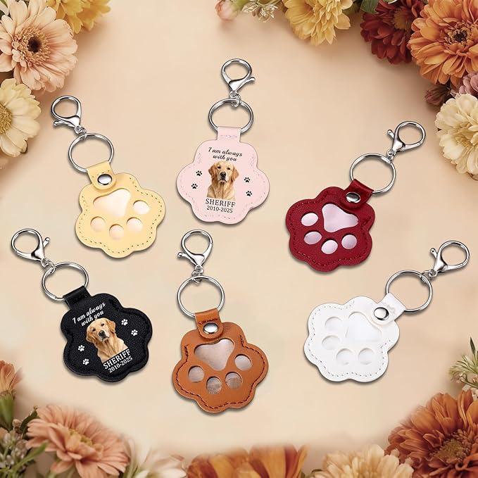 Eunigem Personalized Pet Memorial Gifts for Dogs Cats-Custom Dog Hair Keychain Paw Keychains for Dog Fur-Shaped Leather Keychain,Remembrance Accessory Pet Hair Keepsake for Bag or Key