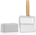 UFECODO Fast Sifting Cat Litter Scoop with Holder Stand, 2 Widths of Slots Stainless Steel Poop Scooper with Ergonomic Wood Handle, Heavy Duty and Easy Clean
