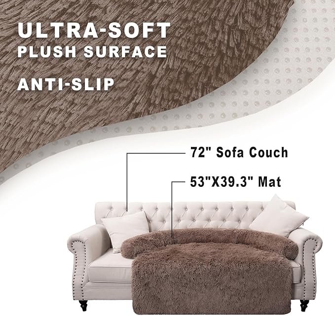 Tinaco Calming Dogs/Cats Bed Mats, Dog Pad Washable Removable Couch Cover, Plush Long Fur Mat for Pets, Waterproof Lining, Perfect for Small, Medium and Large Dogs and Cats (Desert Brown, 53"x39")