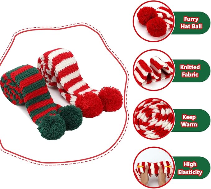 BWOGUE 2-Piece Knitted Dog Christmas Scarf & Bandana with Red and Green Pom Poms for Medium/Large Dogs - Winter Warm Holiday Pet Costume Accessory (Red, Green)