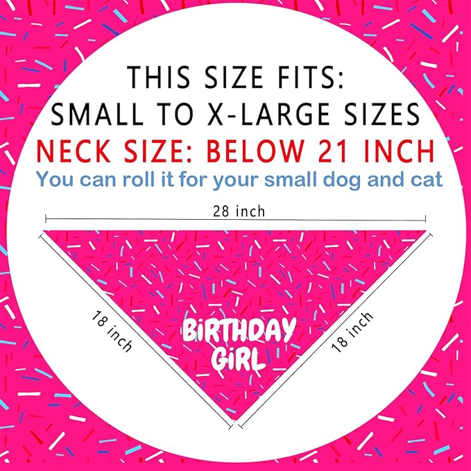 Birthday Girl Dog Bandanas 1 Pack, Pink Dog Scarfs for Puppy, Pet Scarves HBD Bandanas for Small Medium Large Dogs (Birthday Girl, One Size)