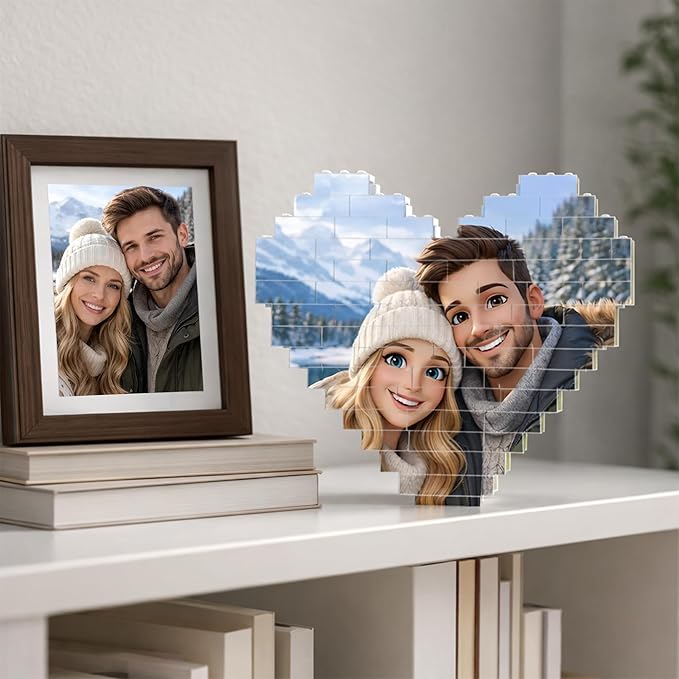 NAZENTI Custom Couple Photo Building Block gifts for Him Her, Personalized Couple Photo 3D Cartoon Block for Husband Boyfriend, Couples Puzzle Funny Gift for Valentine, Birthday Present For Her