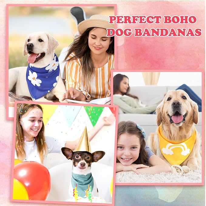 150 Pcs Boho Dog Bandanas Bulk Pet Bibs Colorful Triangle Scarf Pet Boho Bandanas for Medium Large Dogs Spring Summer Birthday Costume Decoration