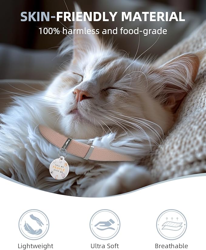 Cat Collar with Bell, Stretch Elastic Quick Release, Non Breakaway Lightweight Kitten Collar for Girl Boy Cats, Pet Supplies,Gifts,Accessories, Khaki