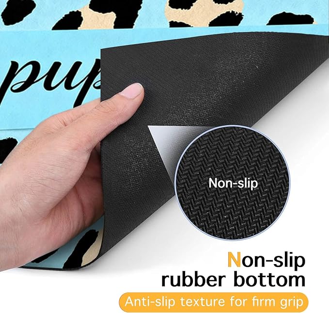 Puppy Feeding Mat 24x16 inch Blue Leopard Print Pet Bowl Placemat Non Slip Floor Mat for Food and Water Indoor Dog Feeding Station Cute Meal Pad for Small Pets Kitchen Use
