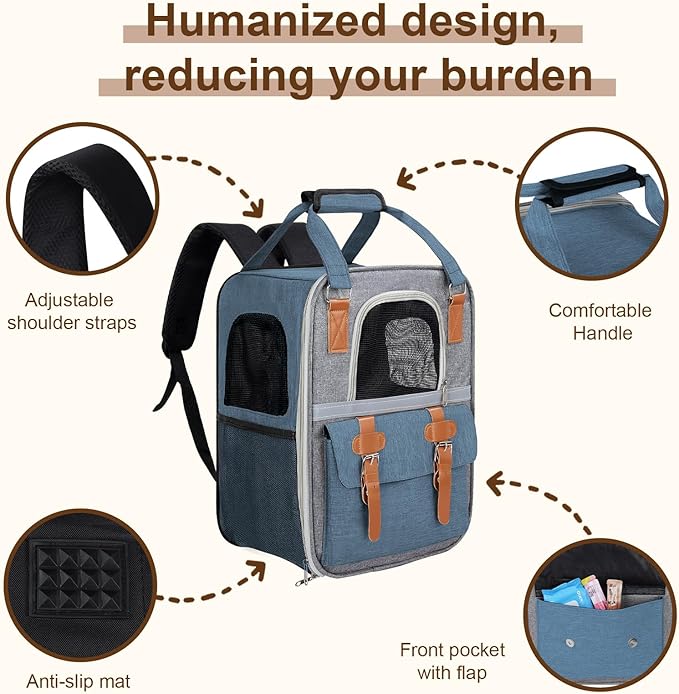 ‌YooxArmor Cat Carrier Backpack, Airline Approved Mesh Dog Backpack with Breathable, Hiking, Travel, Camping, Pet Carriers Backpack for Large Cats and Small Dogs - Holds Pets up to 15 Lbs (Blue)