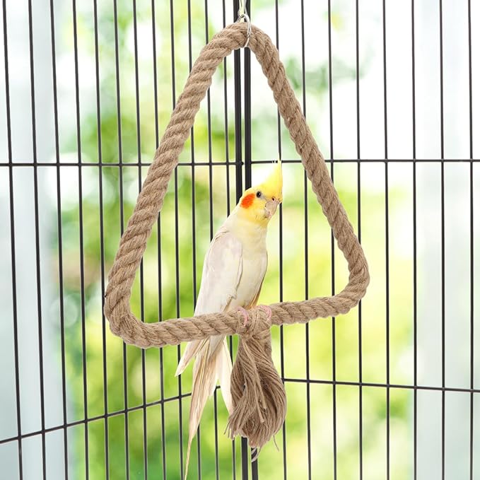 Bird Rope Swing Toy Parrot Climbing Perch Stand for Cockatiel Conure Cockatoo Parakeet Cage Hanging Decor (C: Triangle)