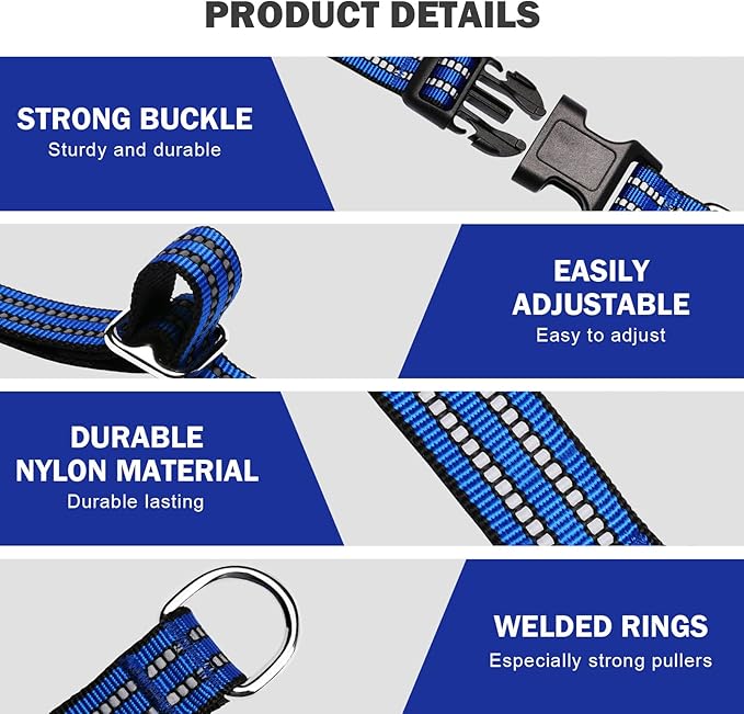 Hikiko Martingale Collar for Dogs Reflective Nylon Dog Collar with Quick Release Buckle Adjustable Training No Slip Dog Collar (Small, Blue)