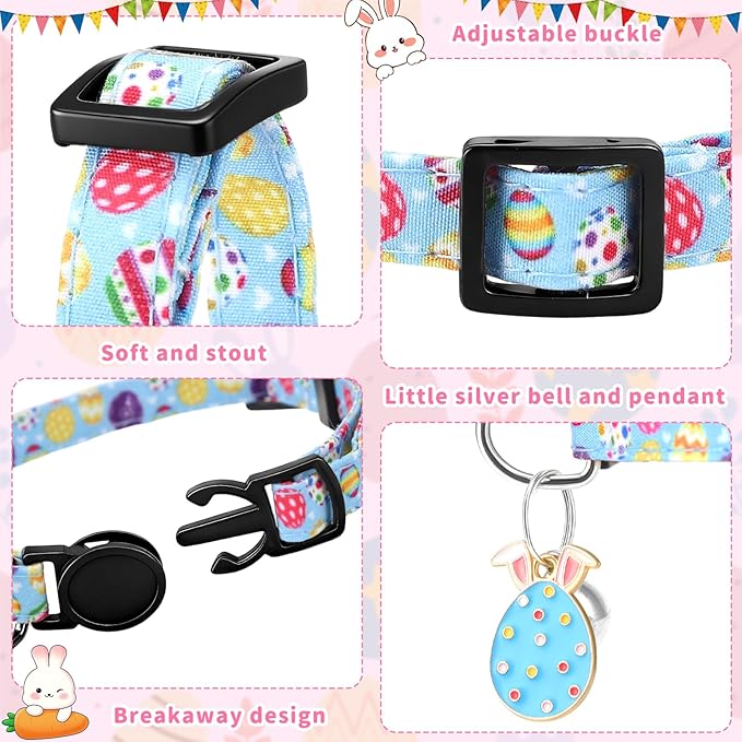 3 PCS Easter Cat Collars with Bow Tie and Bell, Spring Cat Collars Eggs Rabbit Pattern Breakaway Adjustable Cat Bow Tie Collars, Cute Bow Tie Suitable for Kittens Or Certain Puppies