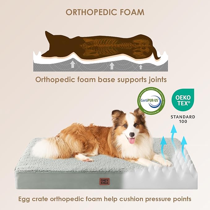 EHEYCIGA Orthopedic XL Dog Beds for Extra Large Dogs with Removable Washable Cover, Greyish Green, 44x32