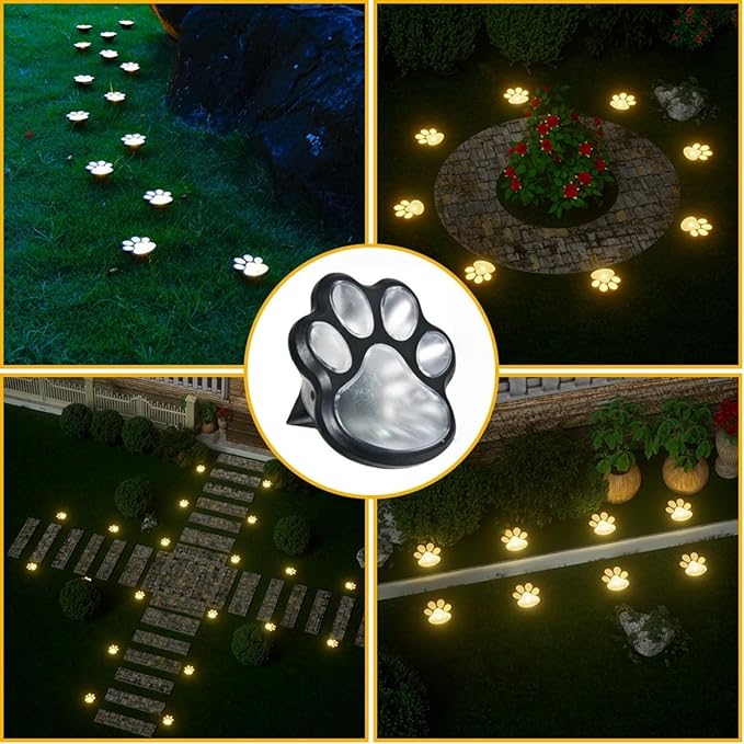 3pcs-Solar Paw Print Lights, Wireless of Cat Dog Animal Solar Lights Outdoor Garden Decor, IP55 Waterproof LED Yard Path Light, New Home Birthday Easter Gift for Pet Lovers (Warm Light)