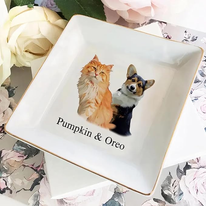 Custom Pet Photo Ring Dish, Personalized Pet Portrait Jewelry Dish, Pet Lover Gift, Dog Mom Cat Mom Gift, Custom Pet Trinket Tray, Decorative Trinket Dish for Dog and Cat Lovers