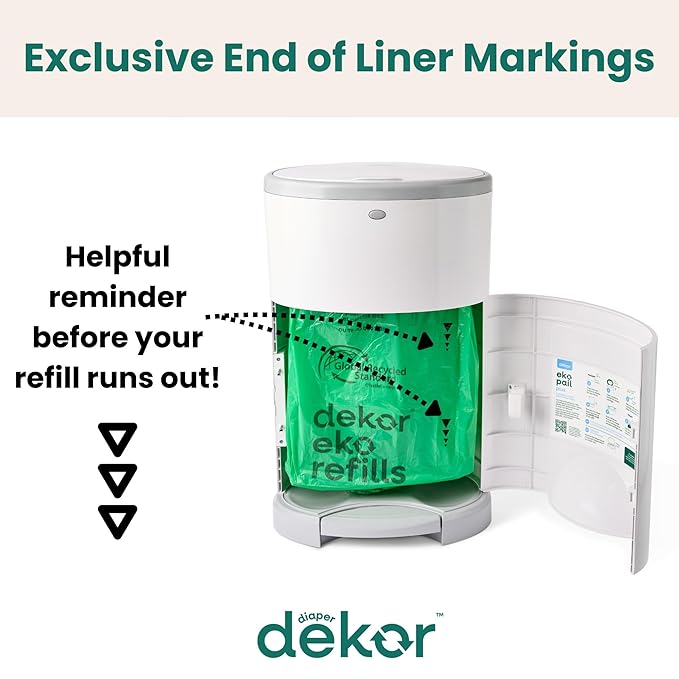 Diaper Dekor CLASSIC Diaper Pail Refills 2 Count Unscented Exclusive End-of-Liner Marking Quick & Easy to Replace Most Economical Refill System for Original and Eko Style Pails