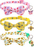 Breakaway Cat Collar with Removable Bow Tie and Bell, Cute Multi-Style Patterns, 3 Pack Safety Buckle Kitten Collars, Adjustable Pet Collar for Cats Puppy (Style B - Nature)