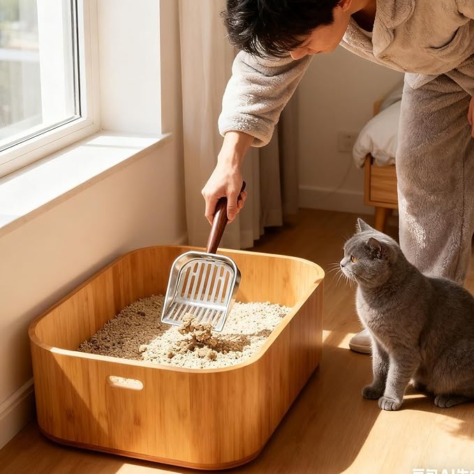 Wooden Cat Litter Scoop, Kitten Poop Shovel, 5.63x11.02 Inches Shovel with Deep Design, Durable Pet Tool, Hygiene Accessory with Ergonomic Handle, Litter Scoop for Apartment Home