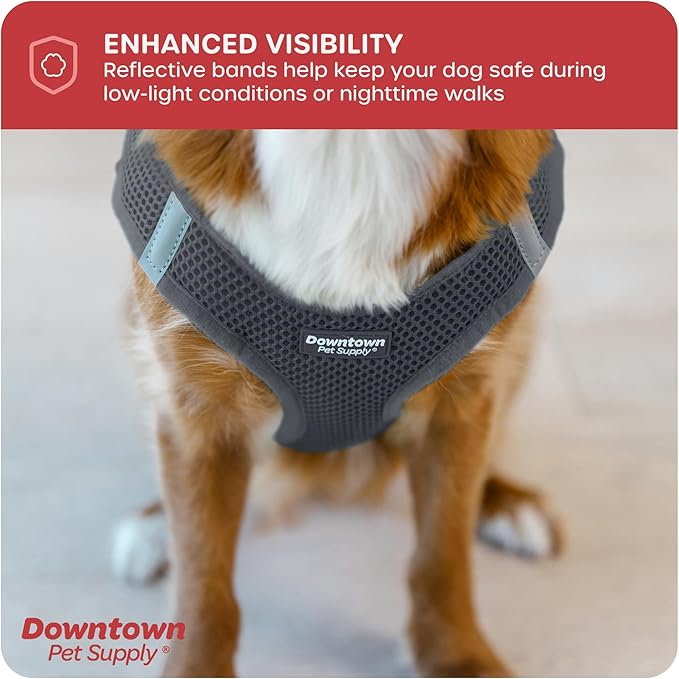 Downtown Pet Supply Step in Dog Harness No Pull, X-Large, Charcoal - Adjustable Harness with Padded Mesh Fabric and Reflective Trim - Buckle Strap Harness for Dogs