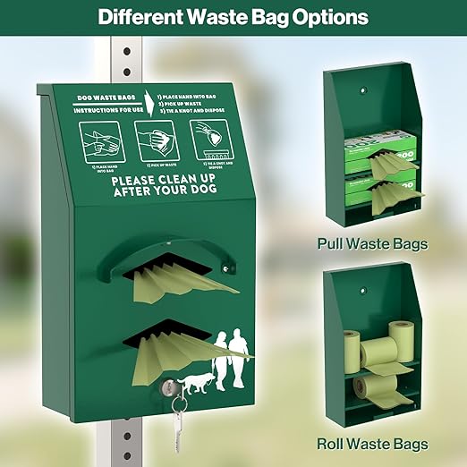 Aluminum Outdoor Dog Bag Dispenser with Pick Up After Your Dog Sign - Wall Mounted Poop Bag Dispenser for Pet Waste -Included Lock and Mounting Hardware