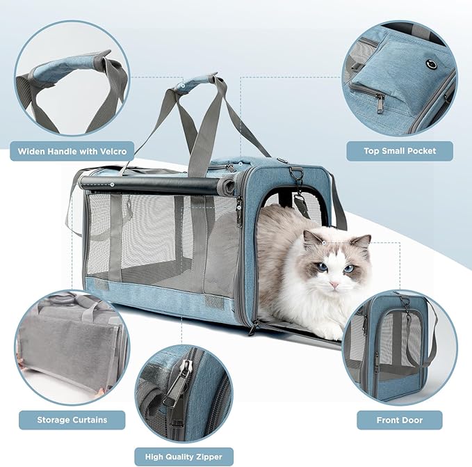 Cats Carrier Soft Small Dog Carriers for Small Dogs Blue Softsided Pet Carrier Airline Approved,Large Pocket,Breathable,Privacy Protection Pets Bag Travel Outdoor Kitties/Pups Bed