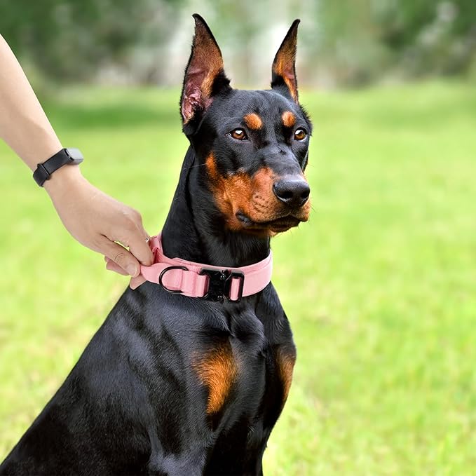 Tactical Dog Collar, Adjustable Military Training Nylon Dog Collar with Control Handle and Heavy Quick-Release Metal Buckle for Small Medium Large Dogs, Light Pink S
