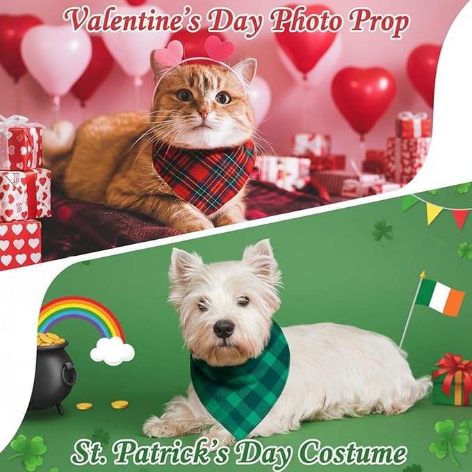 Abbylike 50 Pcs St. Patrick's Day Dog Bandanas Bulk Green Plaid Bandanas for Dogs Triangle Kerchief Bib Scarf for Pet Irish Holiday Costume Photo Props Accessories (19.7 x 13.8 x 13.8)