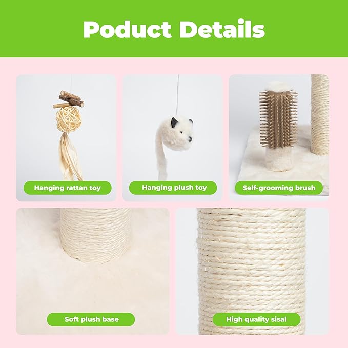 Best Pet Supplies Catify Cat Scratcher, Fun Interactive Scratchers, Posts, Poles, Claw Safe, Furniture Saver Indoor Play Support Natural Cat Behaviors Heavy Duty - Beige, Large