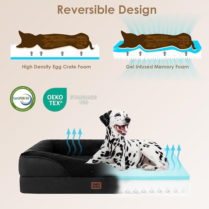 EHEYCIGA Orthopedic XL Dog Bed for Large Sized Dog, 48x35x7.5 Inch Extra Large Memory Foam Dog Couch Bed with Sides, Waterproof Liner & Washable Removable Cover, Bolster Pet Sofa, Black