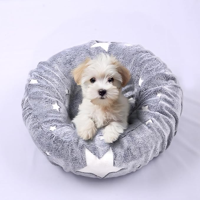 Glow in The Dark Dog Bed Cover - Replacement Washable Protector with Gray Star Pattern & Elastic Edges for Small & Medium Beds, 20" x 9.8"