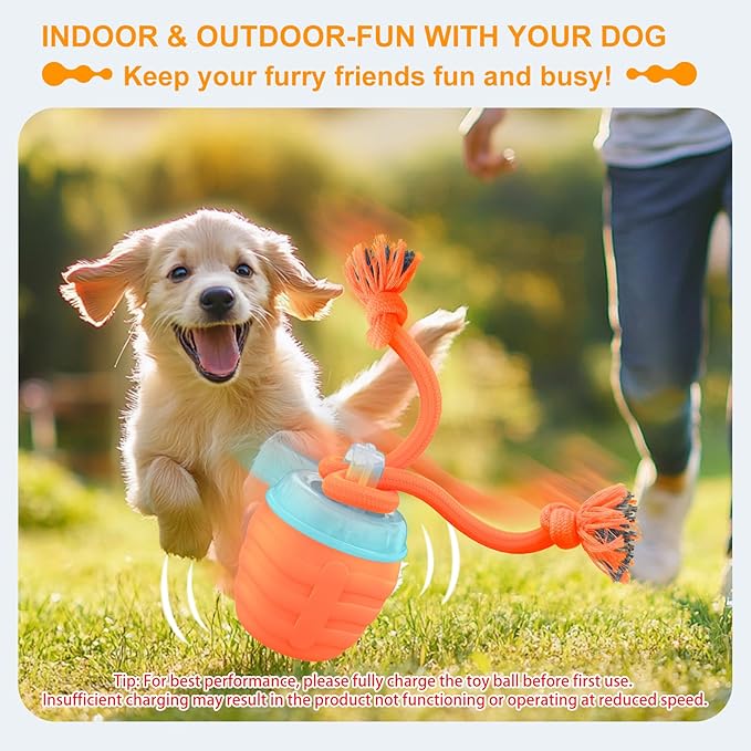 Interactive Dog Toy, [Newly Upgraded] Motion Activated Rolling Squeaky Ball for Medium/Large Dogs, Automatic Moving Dogs Ball for Boredom, USB Rechargeable(Orange)