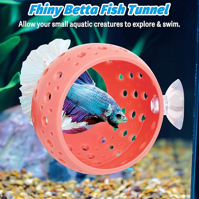 Fhiny Betta Tunnel, Aquarium Betta Fish Hideout with Suction Cup Fish Tank Tunnel Shrimp Cave Aquarium Decor Fish Tank Accessories for Small Fish Shrimp Betta Guppy Hiding Resting (Pink)