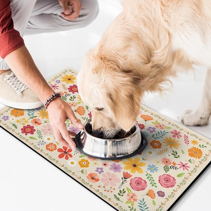Pet Feeding Mat for Floors Waterproof Dog Mat for Food and Water Absorbent Quick Dry Non Slip mat for Cat Bowls