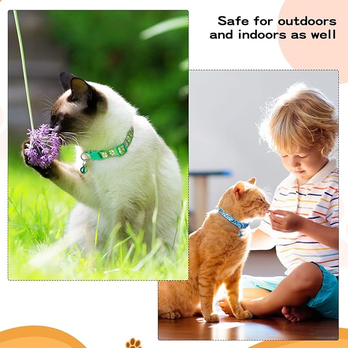 Yunsailing 24 Pcs Cat Collars with Bells for Litter Cat Puppy Soft Nylon Whelping Adjustable Reflective Kitten Collars for Newborn Pets Dogs Kitten, Assorted Colors