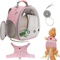 Bearded Dragon Carrier Backpack with Security Printing Harness Set, Reptile Lizard Travel Carrier (Pink, Mommy Harness)
