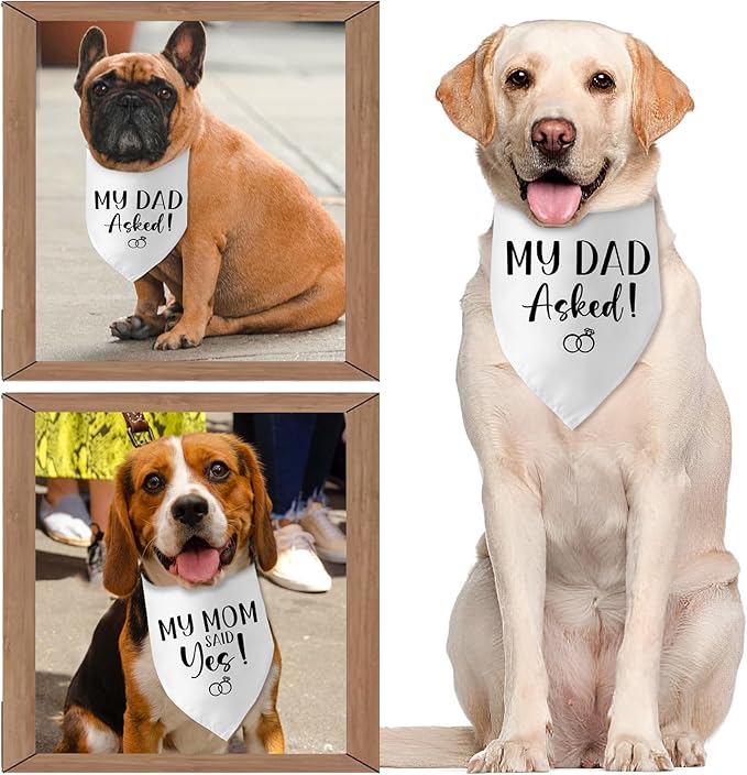 Engagement Gifts My DAD Asked! My MOM Said Yes! Dog Bandana Pet Scarf Wedding Photo Prop Pet Accessories for Dog Lovers Owner Gift Engagement Party Bridal Shower Decorations
