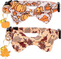 Faygarsle 2 Pack Breakaway Fall Cat Collars with Bow - Boy & Girl - Orange - Autumn Pumpkin Leaf Pattern - Soft Collar - Seasonal Cat Necklace