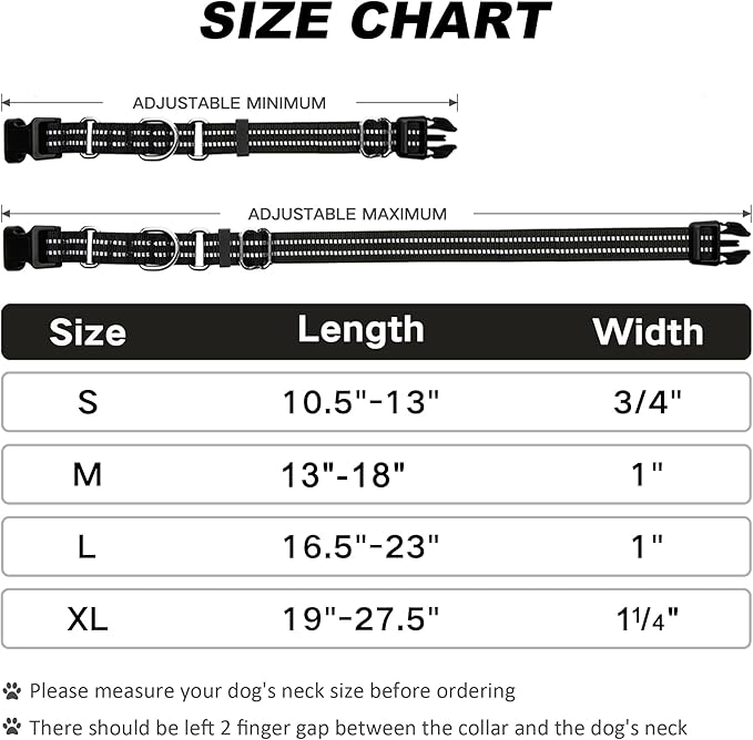 Martingale Dog Collar, Adjustable Nylon Reflective Collar with Quick Release Buckle (Black, Extra Large)