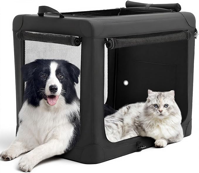 DUMOS Dog Crate 42 Inch Travel Cat Pet Carrier for Extra Large Dog, Portable Foldable Soft Pet Crate with Storage Bag & Washable Pad for Indoor Outdoor Dog Kennel Carrier (XL-80lbs, Black)