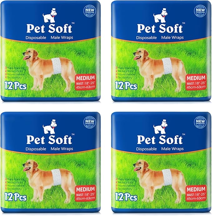 Pet Soft Disposable Male Dog Wraps - Dog Diapers for Male Dogs, Puppy Diapers 48pcs Medium