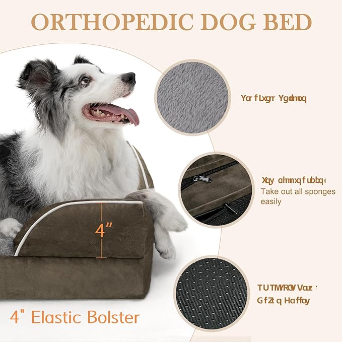 Comfort Expression Orthopedic Dog Bed for Medium Dogs 30x20 Inch, Waterproof Egg Crate Foam Medium Pet Bed with Removable Bolsters, Dog Couch with Washable Cover & Non-Slip Bottom, Dark Green