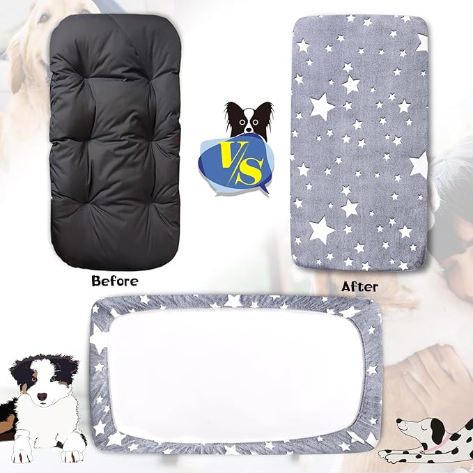 Flannel Waterproof Dog Bed Covers Replacement Washable, Elastic Edged Dog Bed Sheet with Glow in the Dark Star Design for Large & Medium Pet Beds, Cover Only (Gray, 52.0"L x 28.0"W x 5.0"Th)