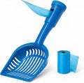 2-in-1 Pooper Scooper with Bag Attachment, Cat Litter Shovel Scoop with Bag, Built-in Dispenser, Includes Trash Roll, Rinse-Clean, Anti-Stick, Smart Sifter, Long Handle (Blue)