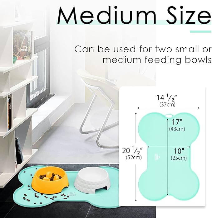Super Design Dog Food Mat Dog Bowl Mat for Food and Water Silicone Non Spill Cat Feeding Mat Puppy Placemat Waterproof - 20.5" x 14.5", Light Green