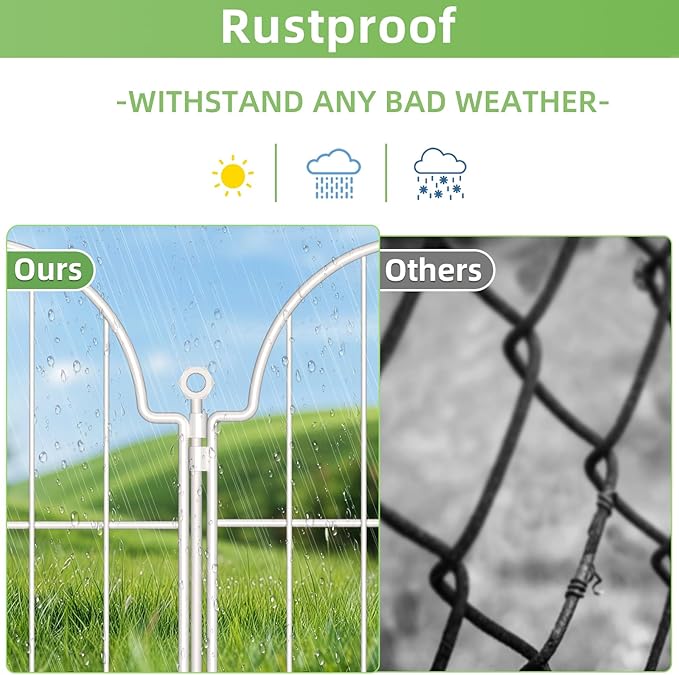 30 Pack White Decorative Garden Fence, 17in x33ft Garden Fencing Animal Barrier for Dogs, Rustproof Metal Fence Panels with Ground Stake, Arched Flower Bed Edging Borders for Yard & Patio